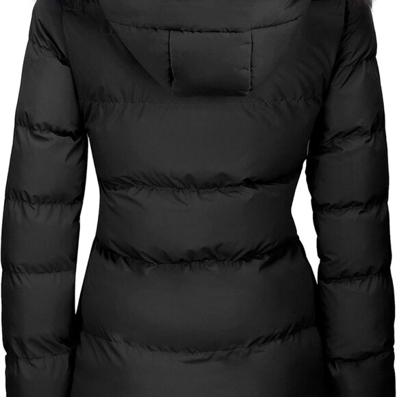 Women's Winter Thicken Puffer Coat Warm Jacket with Faux Fur Removable Hood - Picture 2 of 7